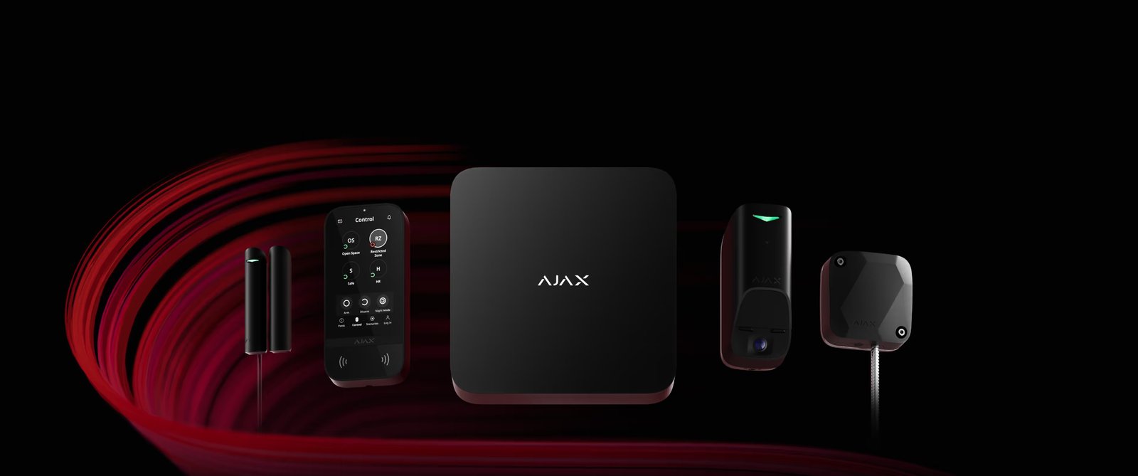 Ajax Systems wireless alarm hub, keypad and sensors